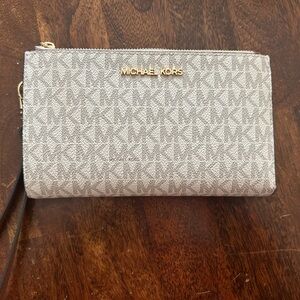 Michael Kors Neutral Logo Wristlet with Gold Hardware